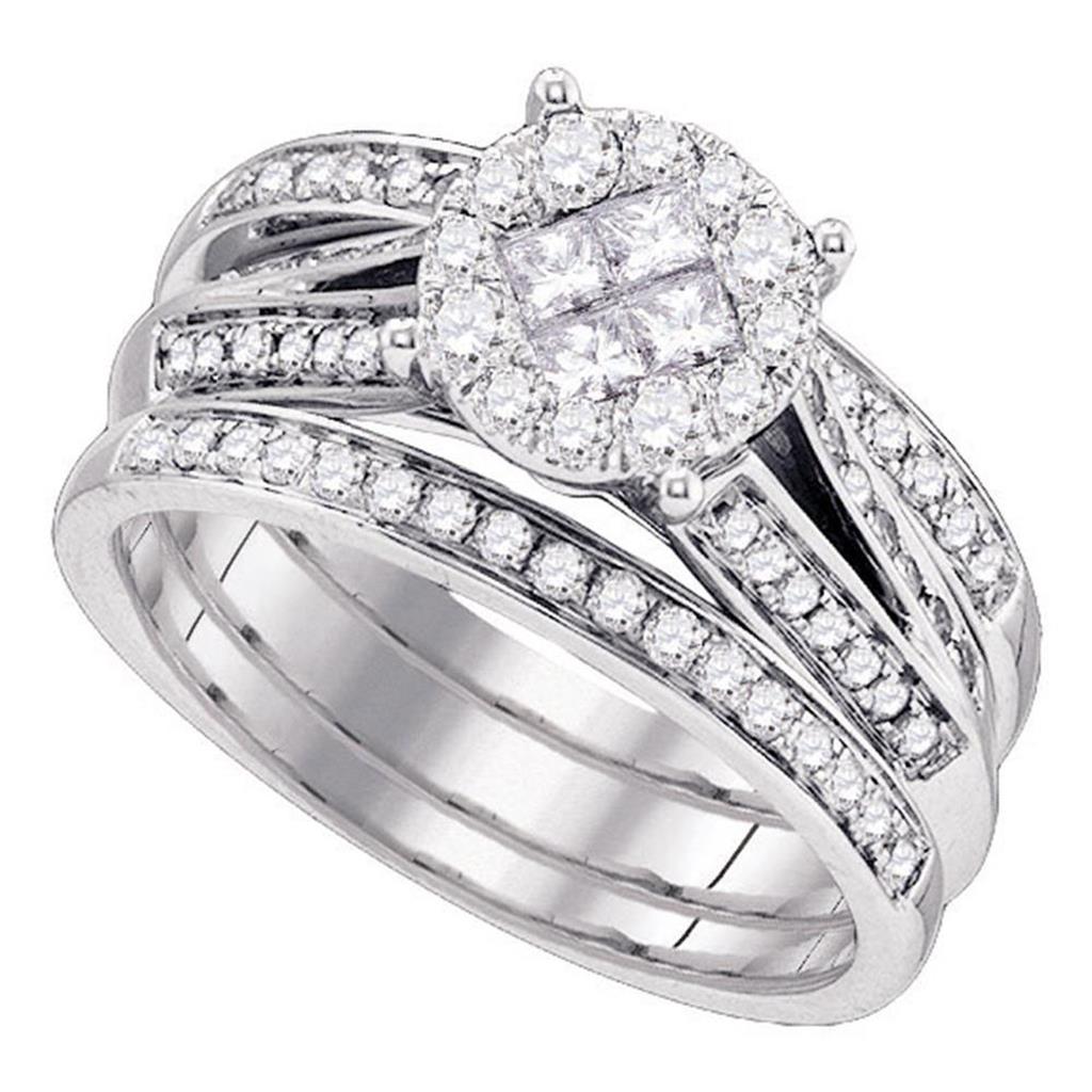 14k White Gold Princess Diamond 3-Piece Bridal Wedding Ring Set 1 Cttw