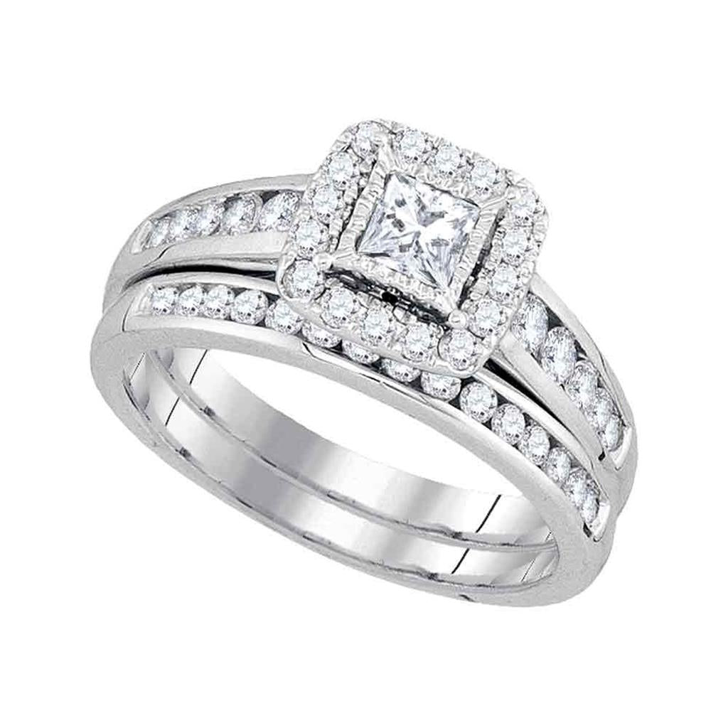 14k White Gold Round Diamond Bridal Wedding Ring Set 1 Cttw