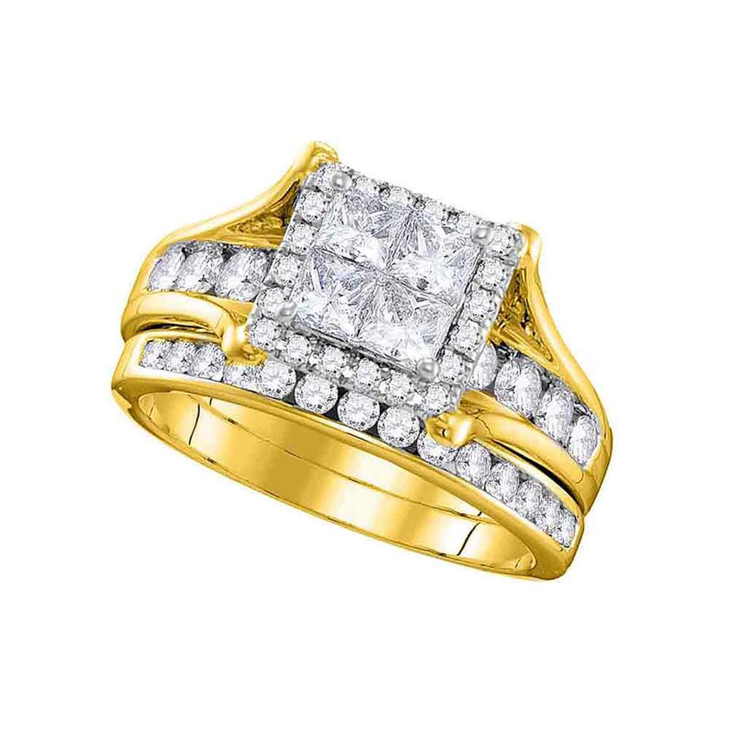 14k Yellow Gold Princess Diamond Bridal Wedding Ring Set 1-1/2 Cttw