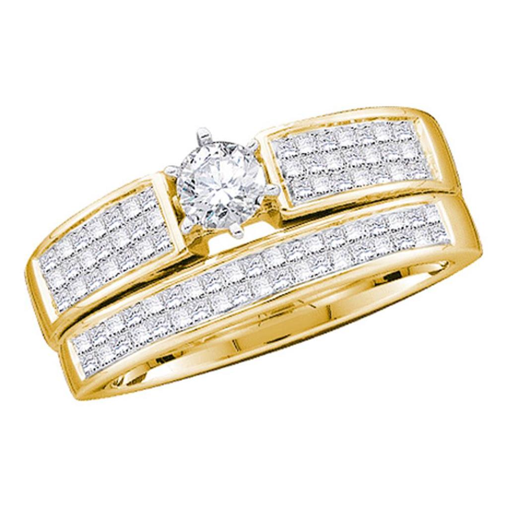 14k Yellow Gold Round Diamond Bridal Wedding Ring Set 1 Cttw