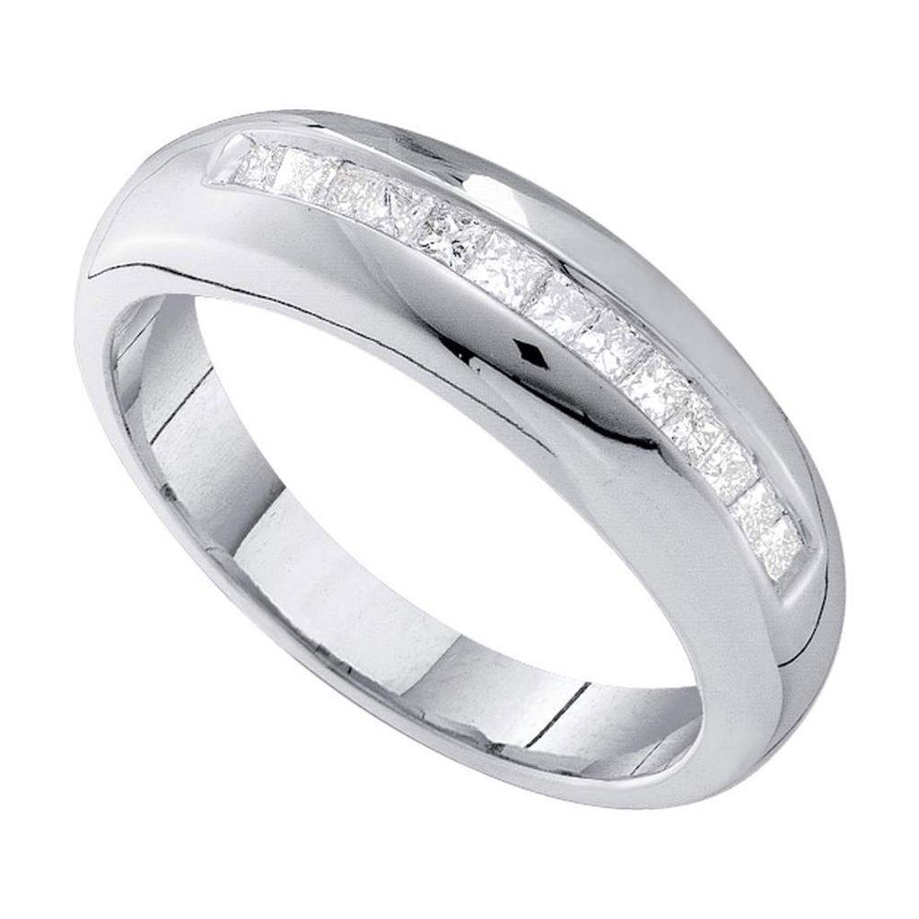 14k White Gold Princess Diamond Wedding Band Ring 1/2 Cttw