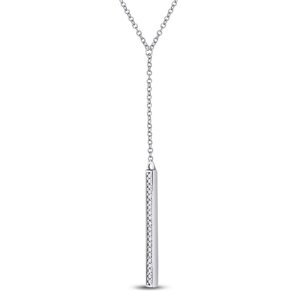 14k White Gold Round Diamond Vertical Bar Necklace 1/8 Cttw