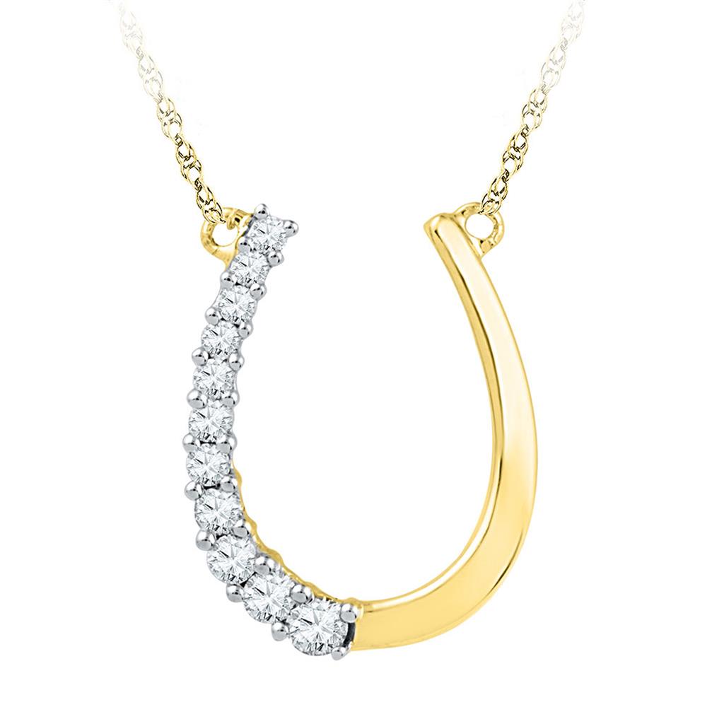 10k Yellow Gold Round Diamond Horseshoe Pendant Necklace 1/5 Cttw