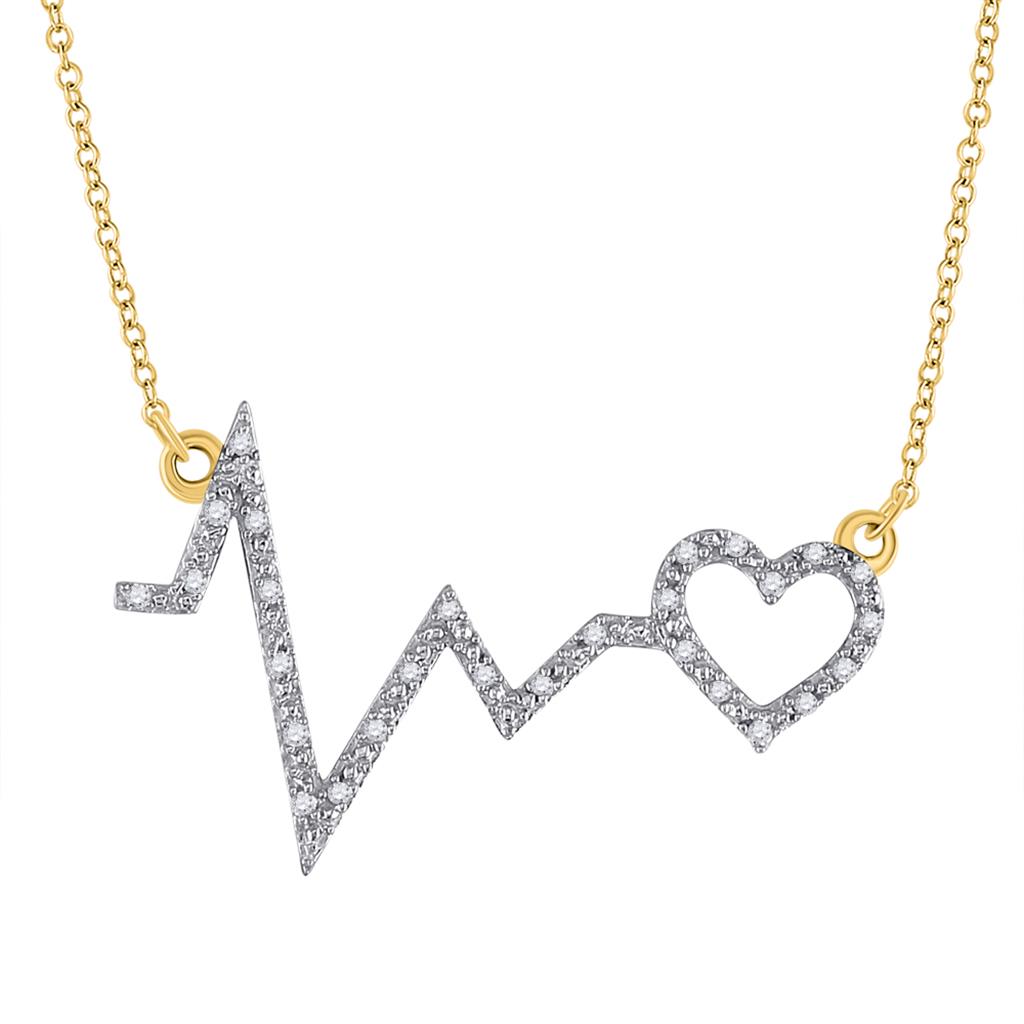 10k Yellow Gold Round Diamond Heartbeat Necklace 1/10 Cttw