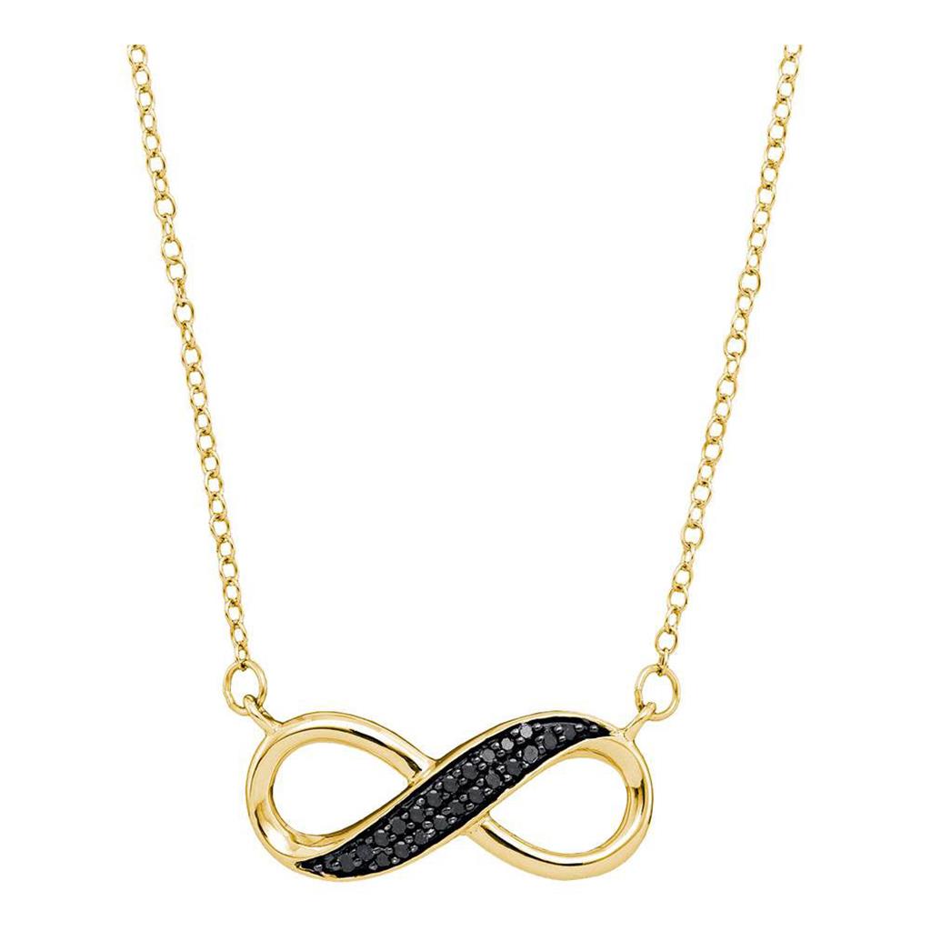 10k Yellow Gold Black Diamond Infinity Pendant Necklace 1/6 Cttw