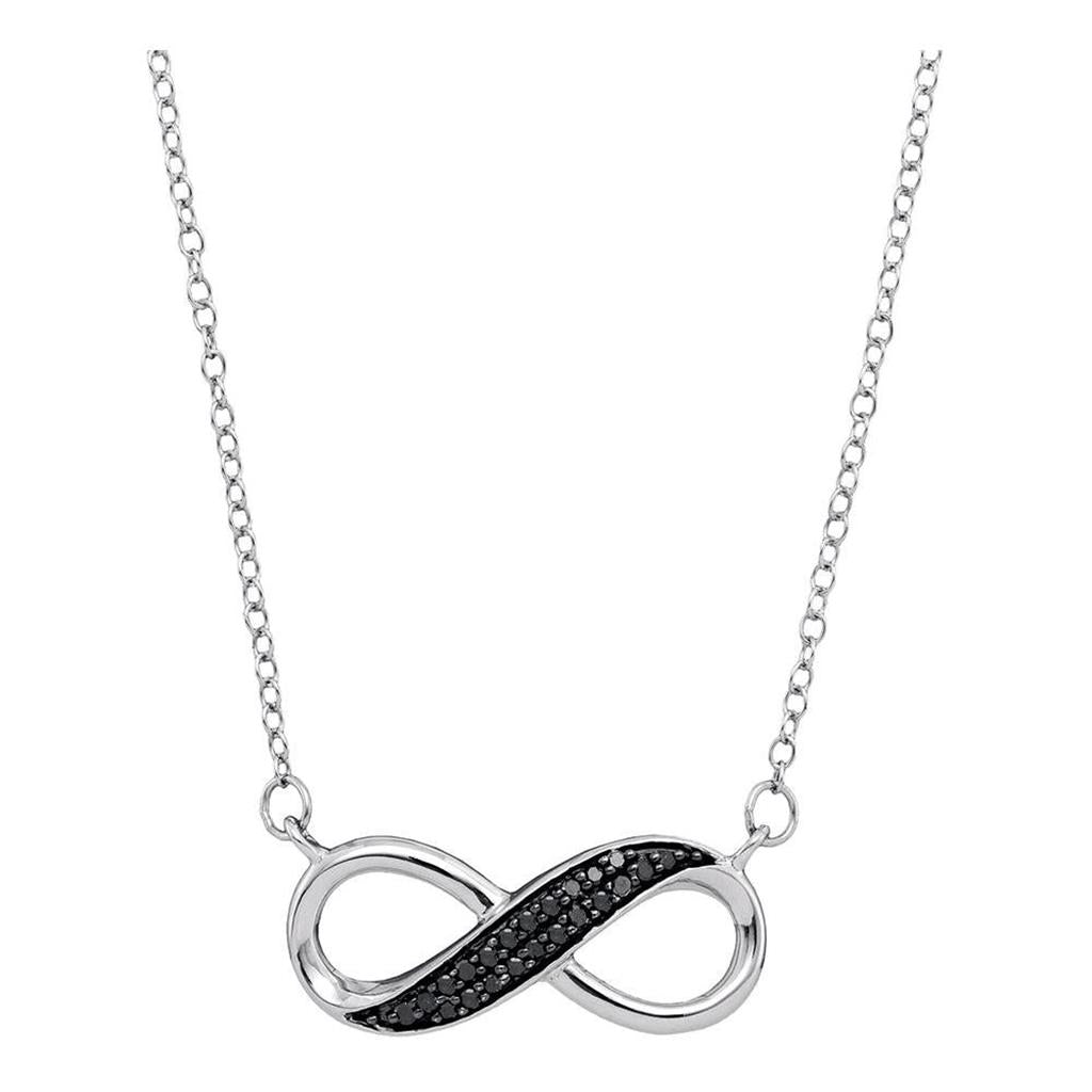 14k White Gold Black Diamond Infinity Pendant Necklace 1/6 Cttw