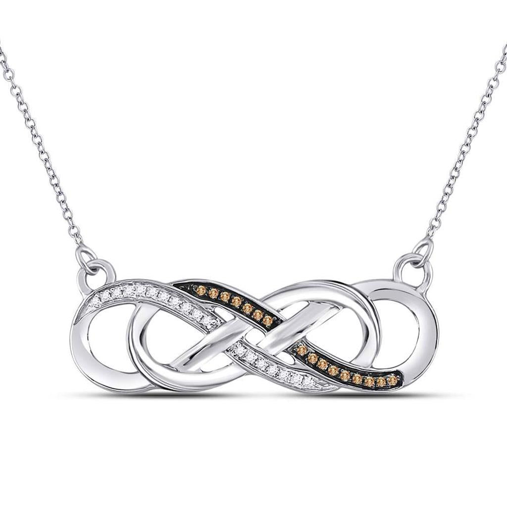 14k White Gold Round Brown Diamond Infinity Necklace 1/8 Cttw