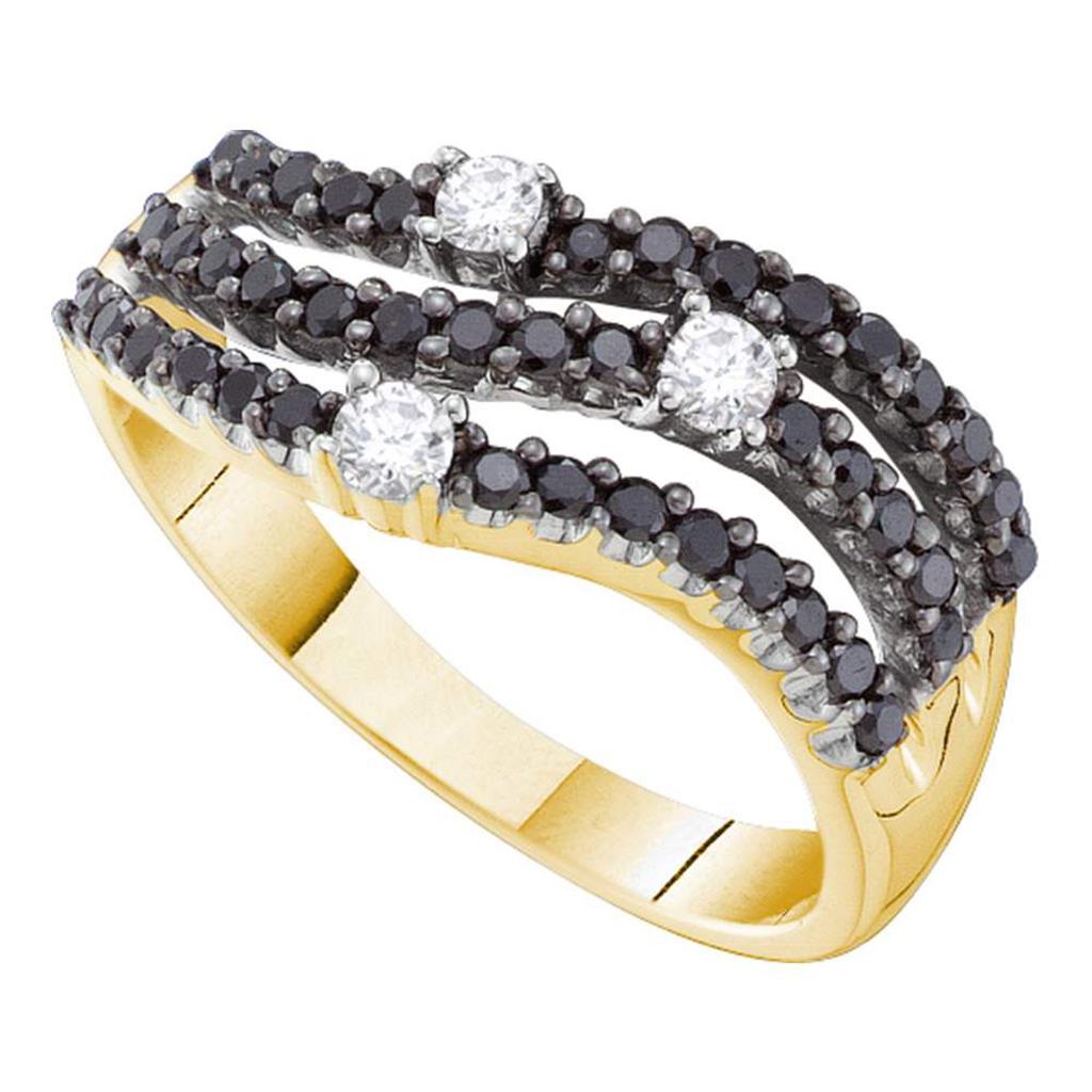 14k Yellow Gold Black Diamond Triple Row Band Ring 1/2 Cttw