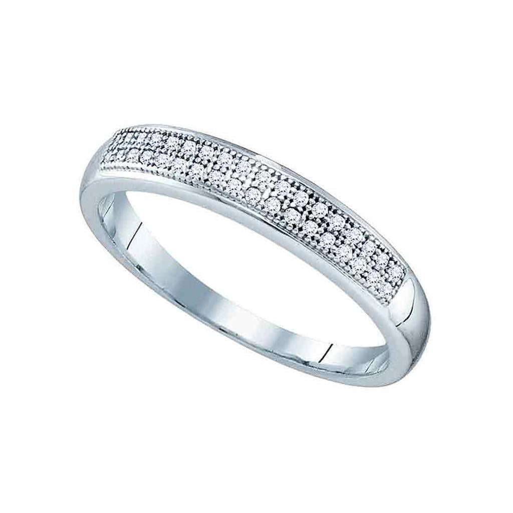 14k White Gold Round Diamond Pave Band Ring 1/10 Cttw