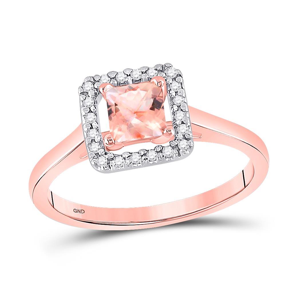 10k Rose Gold Princess Morganite Diamond Solitaire Ring 1/3 Cttw