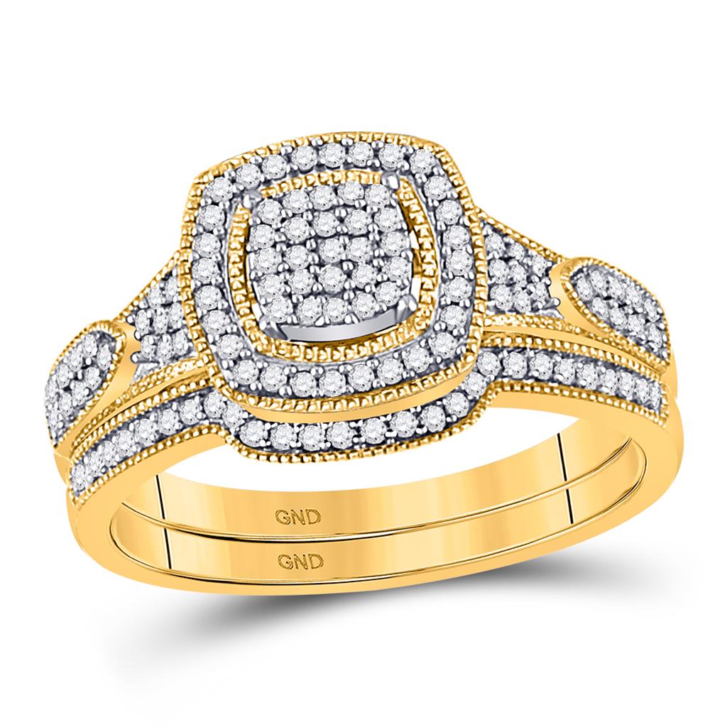 10k Yellow Gold Round Diamond Bridal Wedding Ring Set 1/3 Cttw