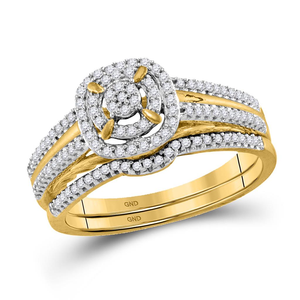 10k Yellow Gold Round Diamond Bridal Wedding Ring Set 1/3 Cttw