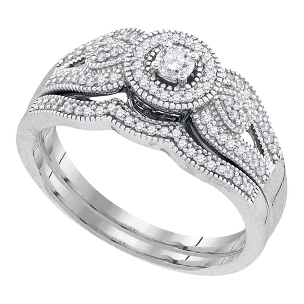 14k White Gold Round Diamond Halo Bridal Wedding Ring Set 1/3 Cttw