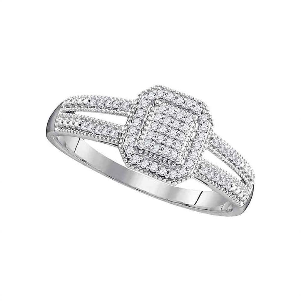 14k White Gold Round Diamond Square Cluster Ring 1/6 Cttw