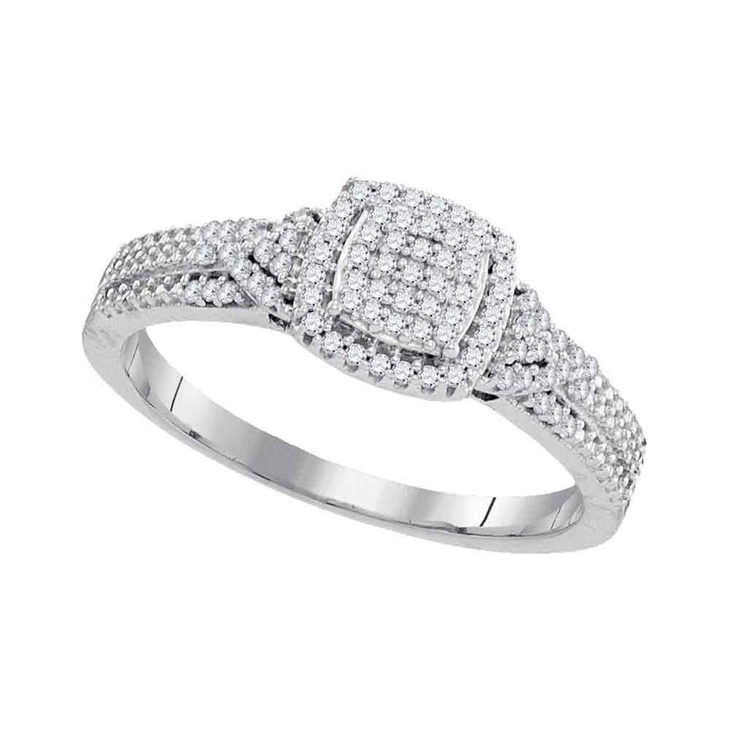 14kt White Gold Round Diamond Square Cluster Ring 1/5 Cttw