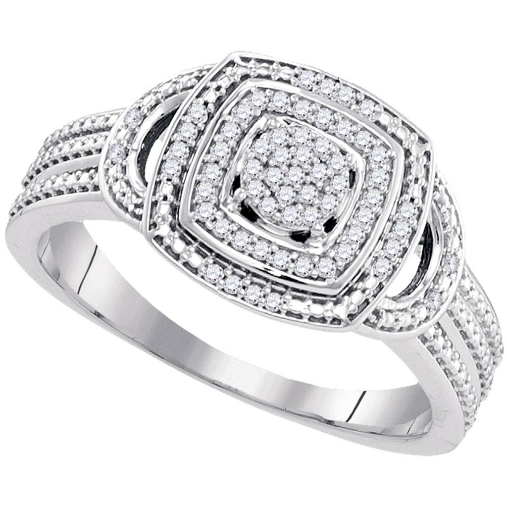 14k White Gold Round Diamond Cluster Ring 1/6 Cttw