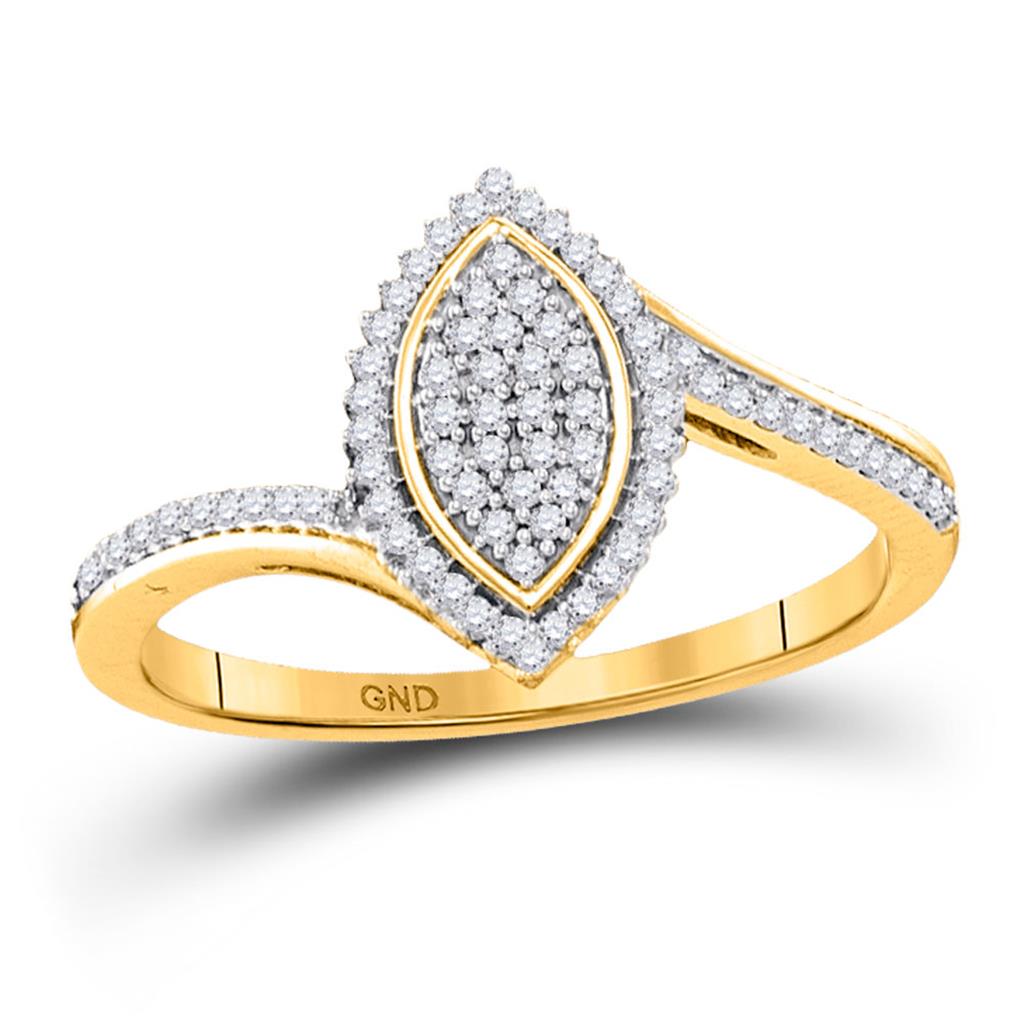 10k Yellow Gold Round Diamond Marquise-shape Cluster Ring 1/5 Cttw