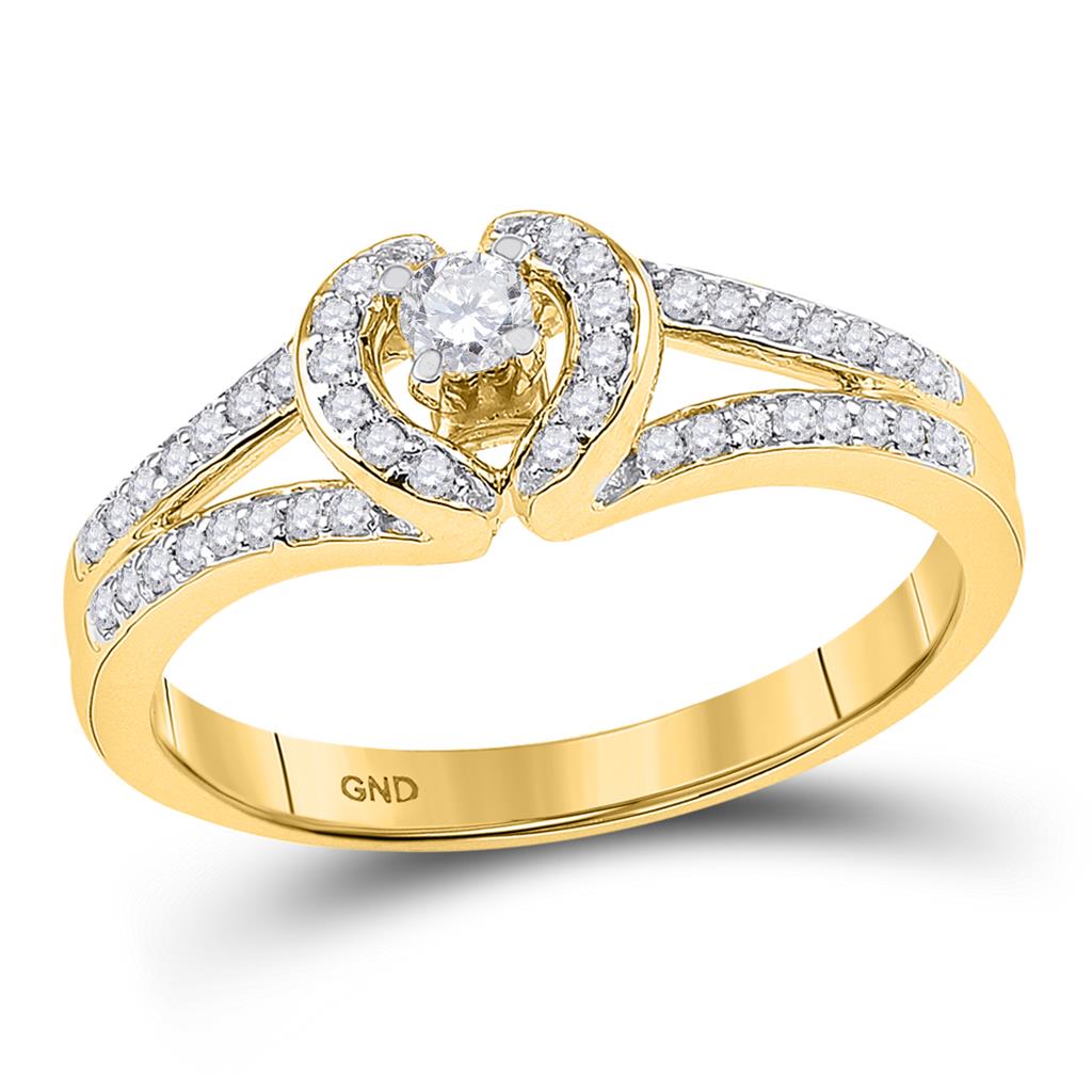 10k Yellow Gold Round Diamond Heart Promise Ring 1/4 Cttw