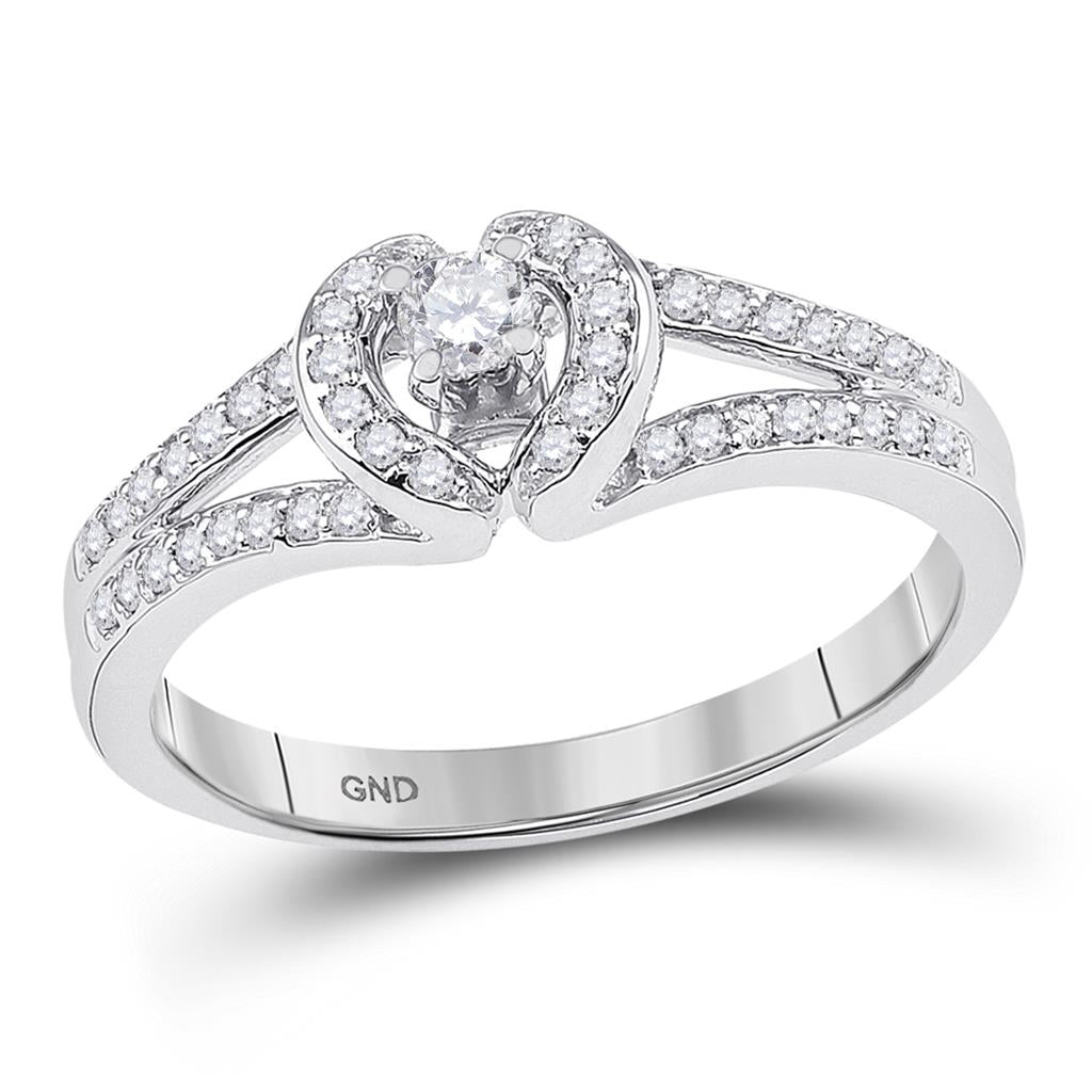 14k White Gold Round Diamond Heart Promise Ring 1/4 Cttw