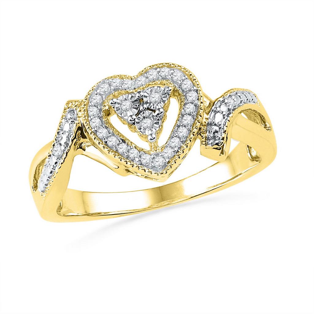 10k Yellow Gold Round Diamond Heart Cluster Ring 1/10 Cttw