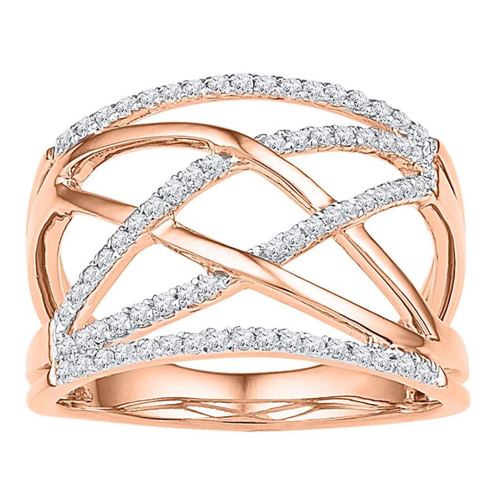 14k Rose Gold Round Diamond Crisscross Crossover Band Ring 1/3 Cttw