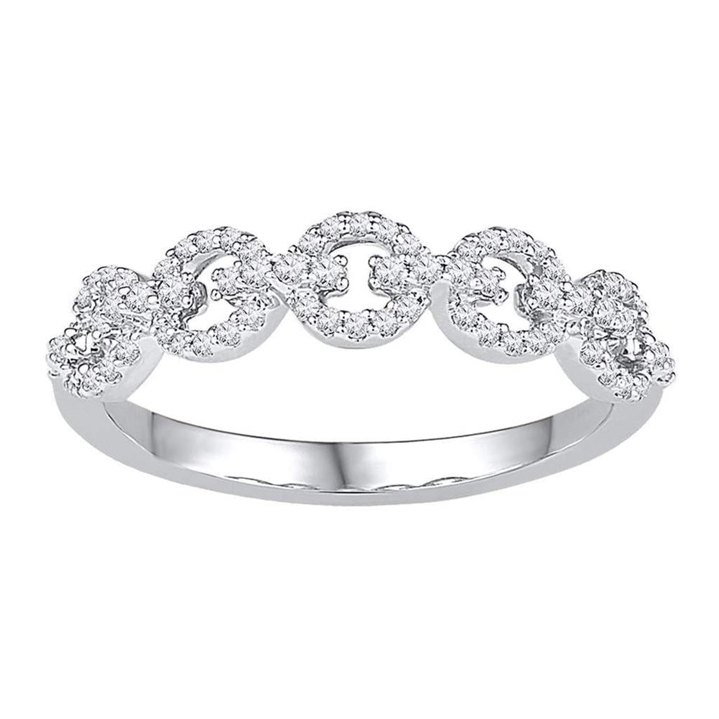 14k White Gold Round Diamond Linked Band Ring 1/4 Cttw