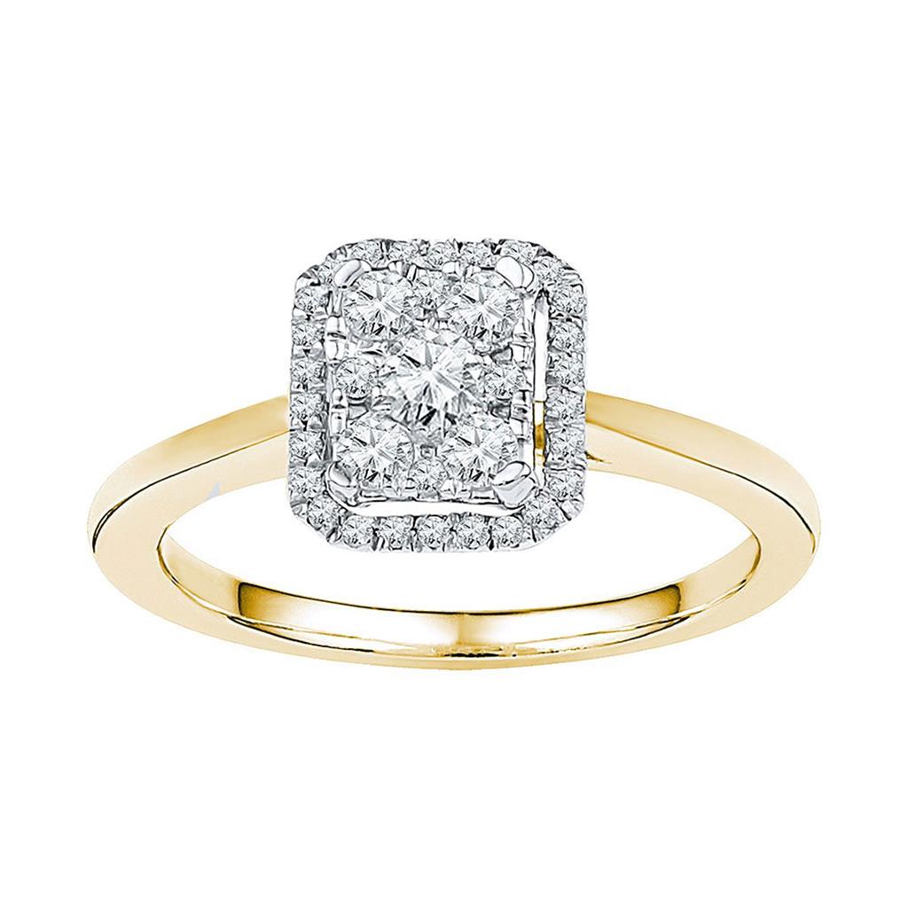 10k Yellow Gold Round Diamond Square Cluster Ring 1/3 Cttw