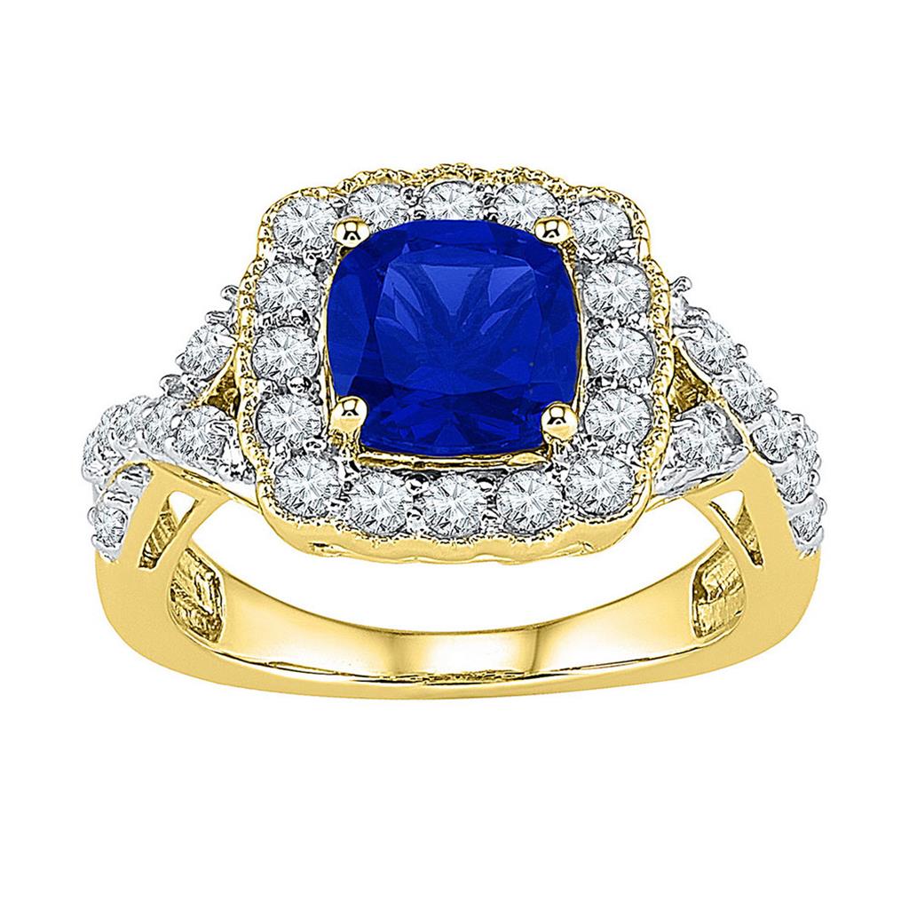 10k Yellow Gold Princess Created Blue Sapphire Solitaire Ring 3-3/4 Cttw