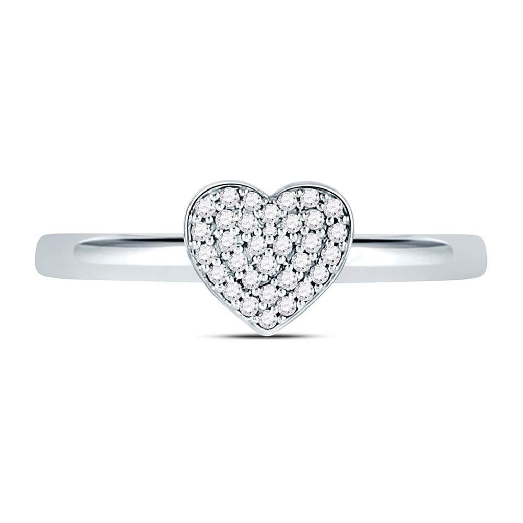 14kt White Gold Round Diamond Heart Cluster Ring 1/10 Cttw