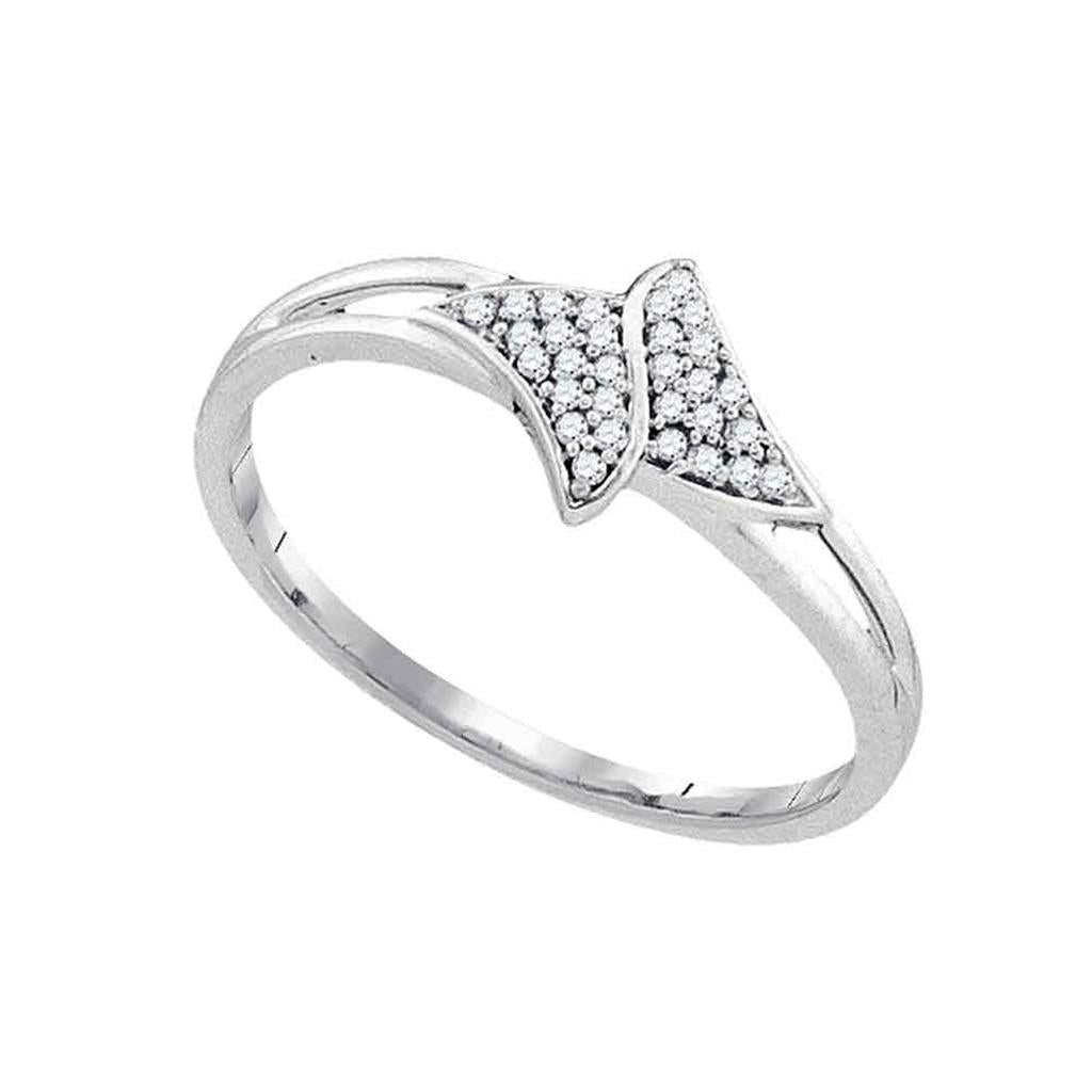 14k White Gold Round Diamond Slender Cluster Bypass Ring 1/12 Cttw