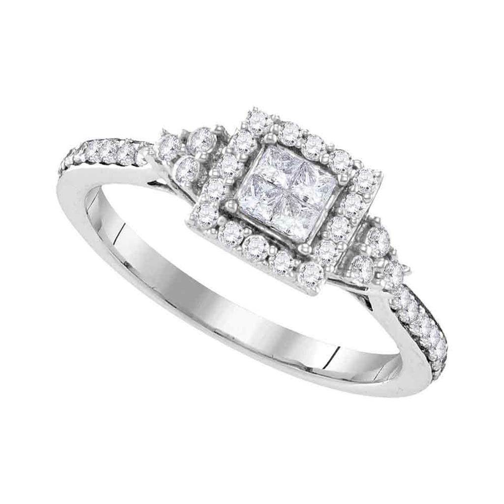 14k White Gold Princess Diamond Square Frame Cluster Ring 1/2 Ct