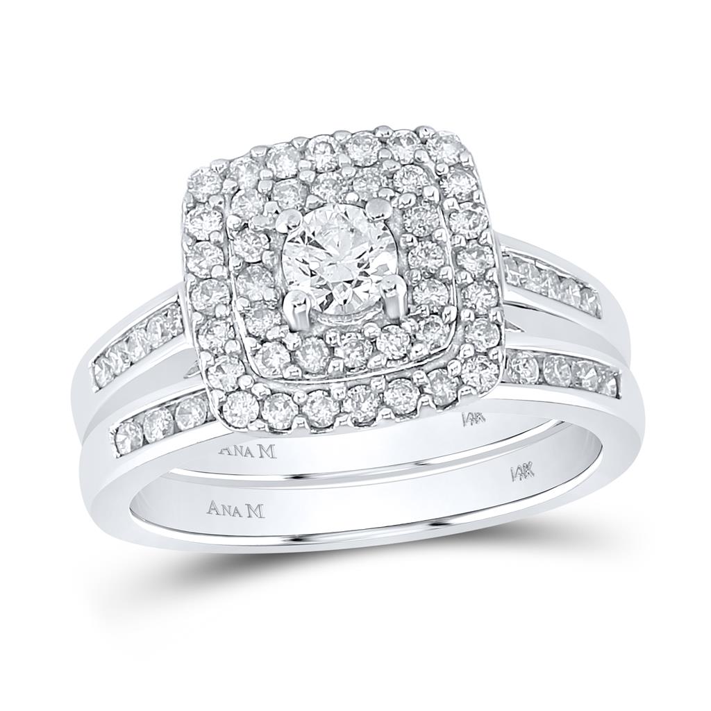 14k White Gold Round Diamond Bridal Wedding Ring Set 1 Ctw (Certified)