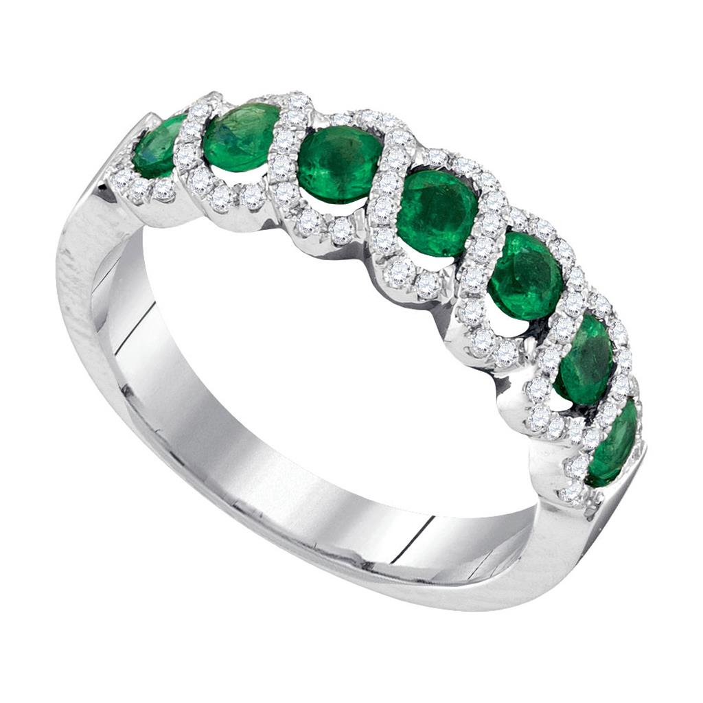 14k White Gold Round Emerald Diamond Outline Band 1 Cttw