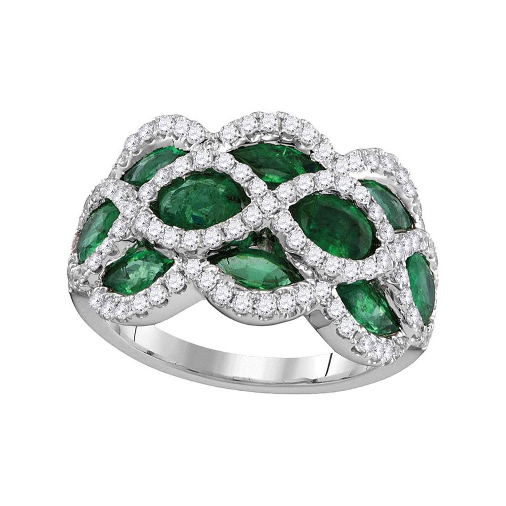 18k White Gold Marquise Emerald Diamond Fashion Ring 3 Cttw