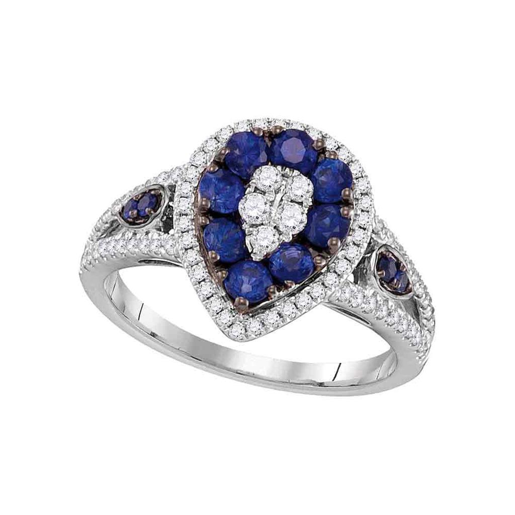 18k White Gold Round Blue Sapphire Diamond Teardrop Ring 1-5/8 Cttw