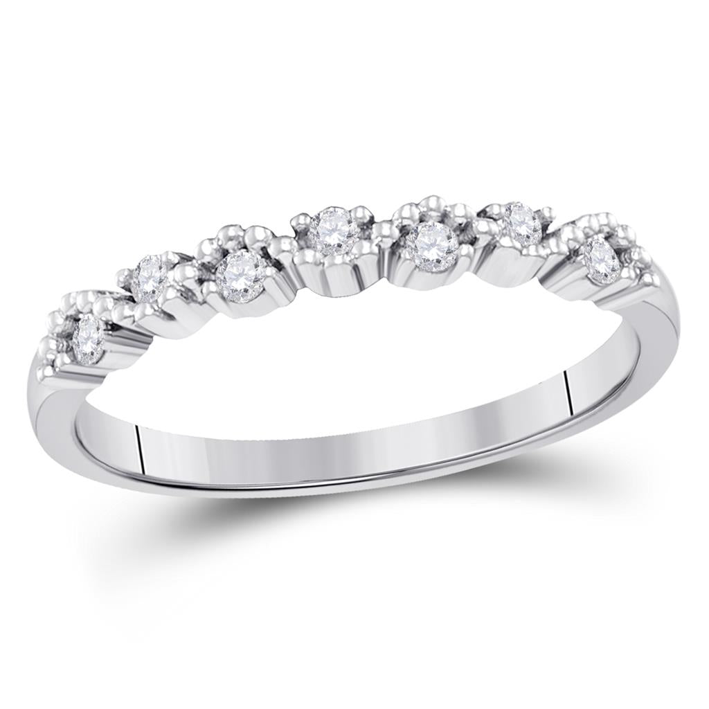 14k White Gold Round Diamond Stackable Band Ring 1/8 Cttw