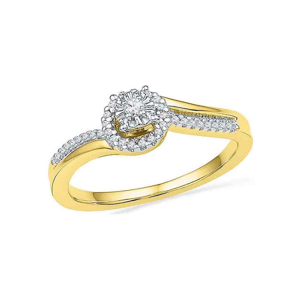 10k Yellow Gold Round Diamond Solitaire Halo Bridal Engagement Ring 1/6 Cttw