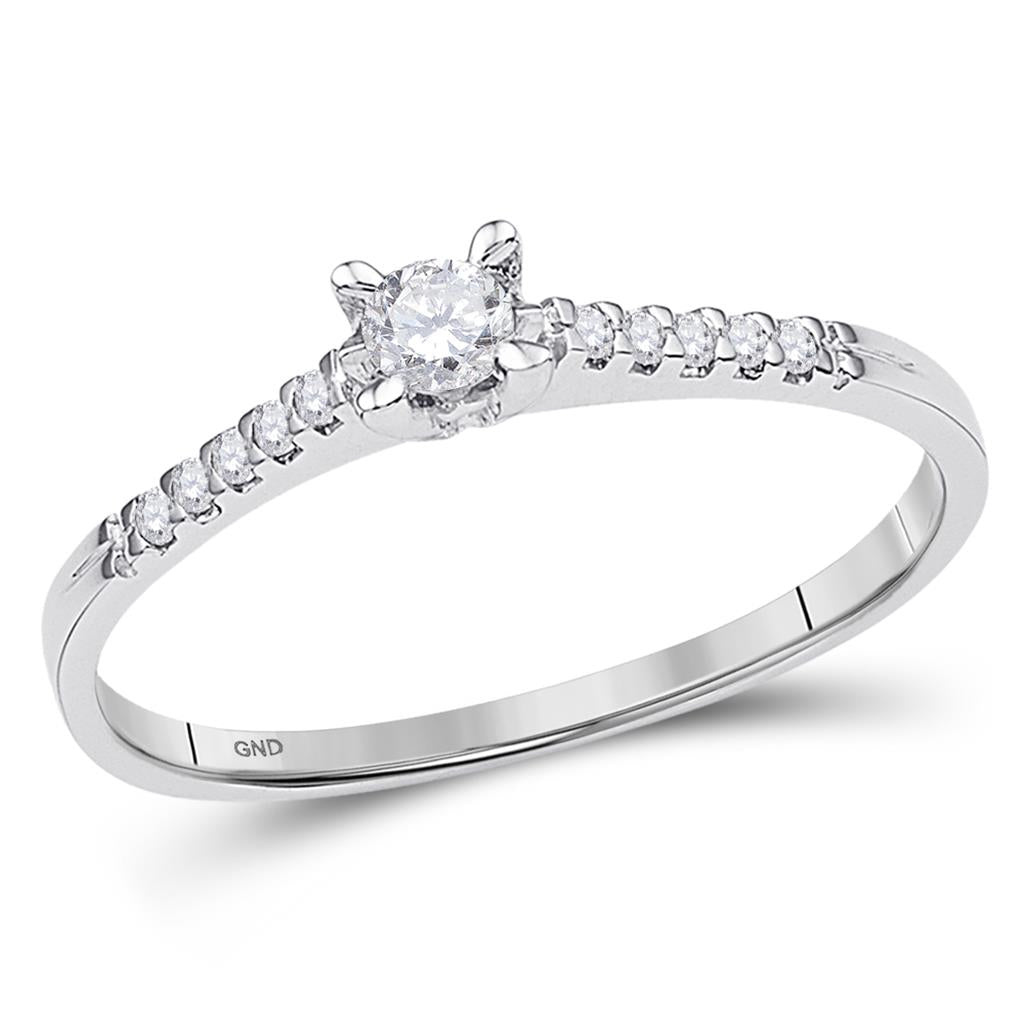 14k White Gold Round Diamond Solitaire Promise Ring 1/8 Cttw