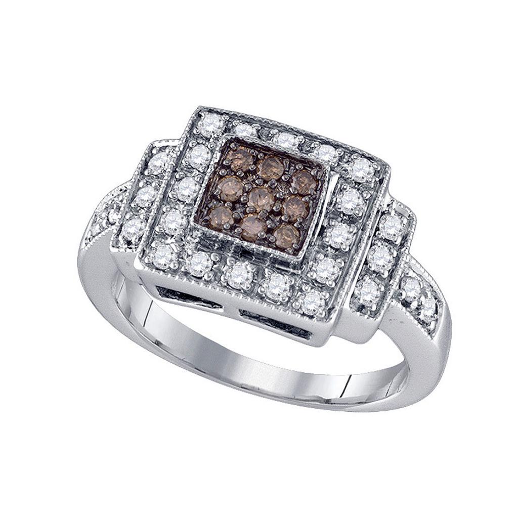 14k White Gold Brown Diamond Square Cluster Ring 1/2 Cttw