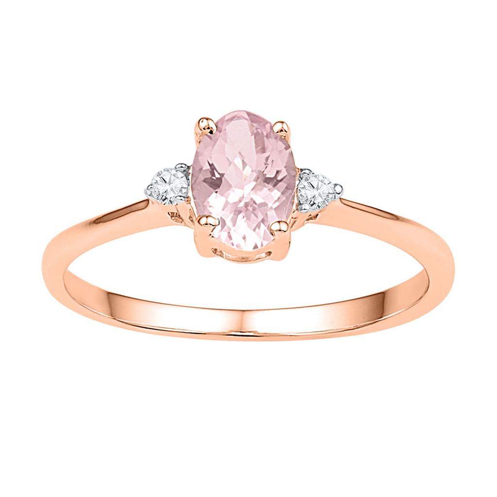 10k Rose Gold Oval Created Morganite Solitaire Diamond Ring 5/8 Cttw