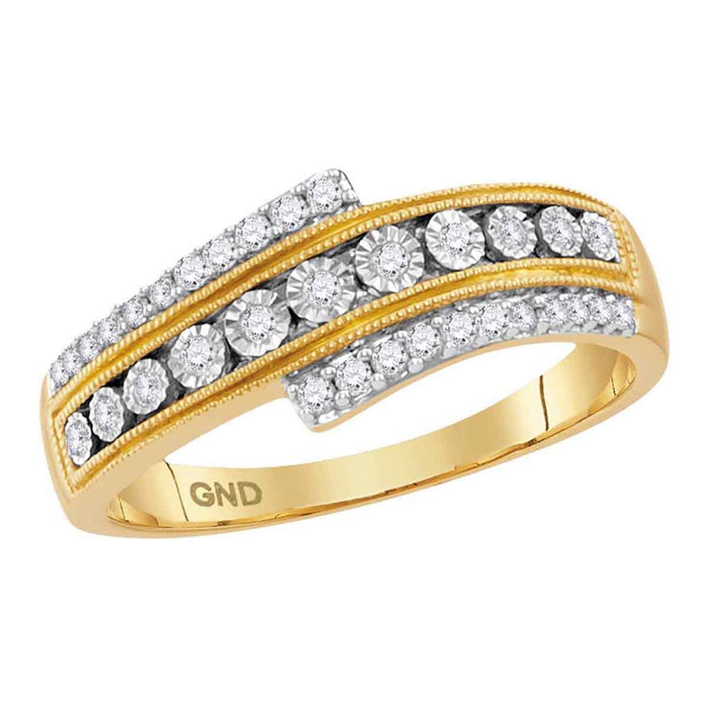 10k Yellow Gold Round Diamond Crossover Milgrain Illusion-set Band 1/5 Cttw