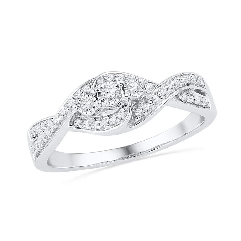 14k White Gold Round Diamond 3-stone Promise Ring 1/5 Cttw