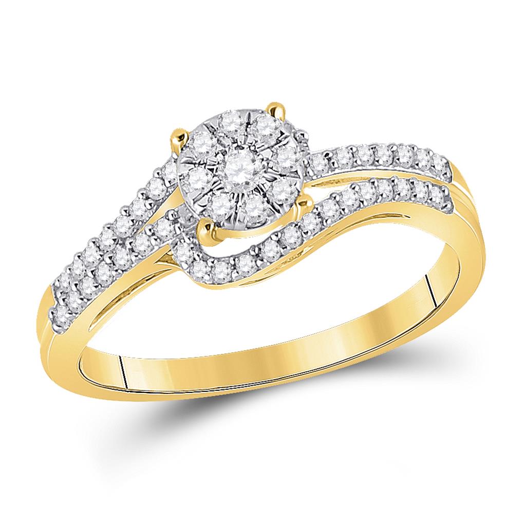 10k Yellow Gold Round Diamond Cluster Bridal Engagement Ring 1/3 Cttw