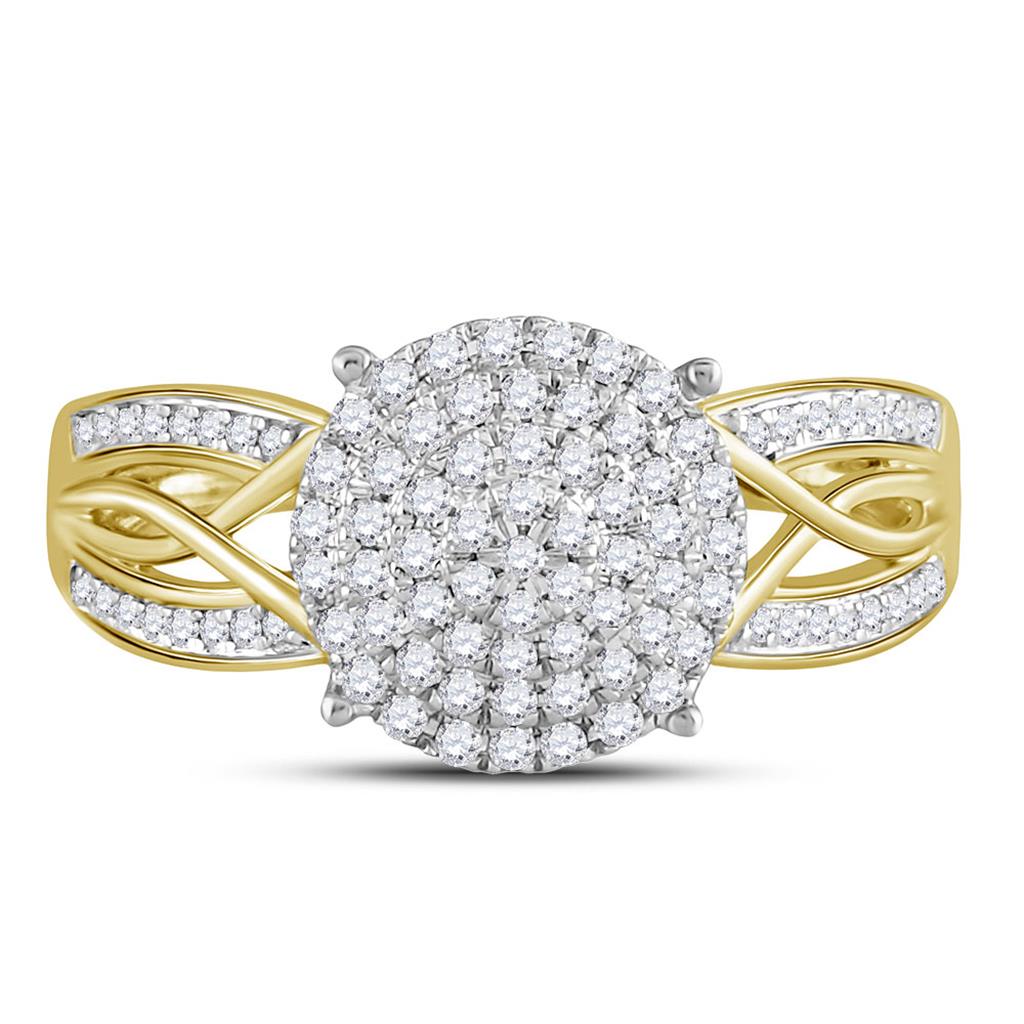 10k Yellow Gold Round Diamond Circle Cluster Ring 3/8 Cttw