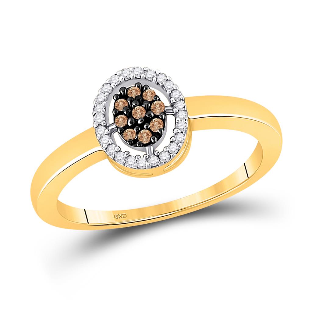 10k Yellow Gold Round Brown Diamond Oval Cluster Ring 1/6 Cttw