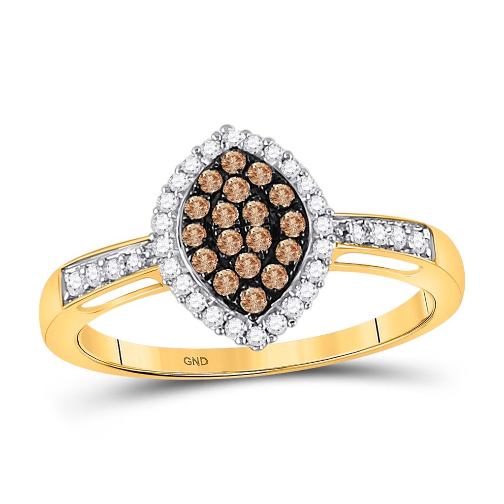 10k Yellow Gold Brown Diamond Oval Frame Cluster Ring 1/3 Cttw