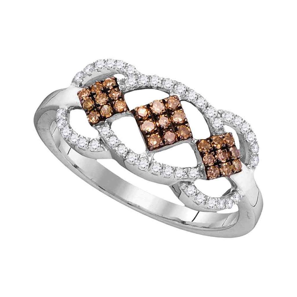 14k White Gold Round Brown Diamond Cluster Ring 1/3 Cttw