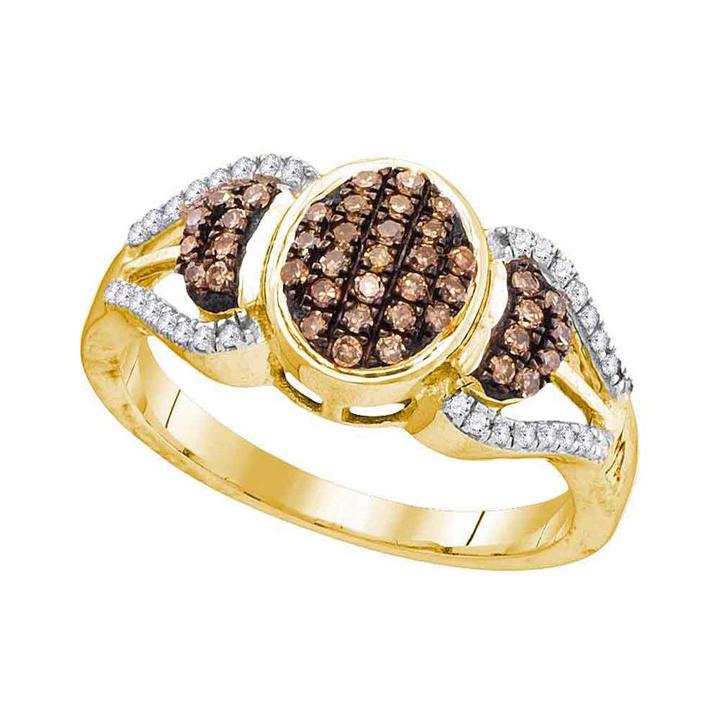 10k Yellow Gold Round Brown Diamond Oval Cluster Ring 1/3 Cttw