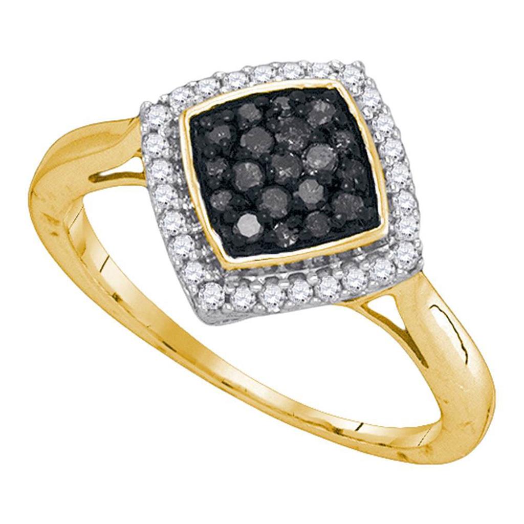 10k Yellow Gold Round Black Diamond Square Ring 1/3 Cttw