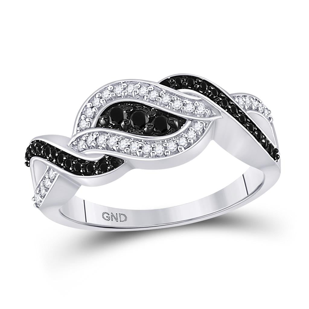 14k White Gold Round Black Diamond Band Ring 1/4 Cttw